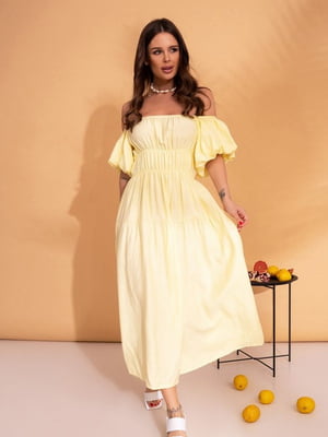 Жовта лляна сукня з рукавами-буфами | 6871705