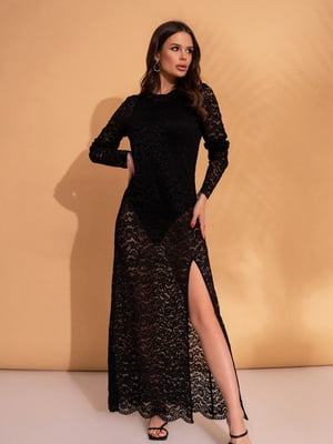 Чорна мереживна сукня з боді | 6871718