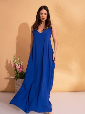 Синя бавовняна сукня у білизняному стилі | 6871720