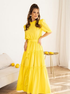 Довга сукня із жовтої бавовни з рюшами | 6871765