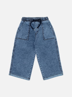 Подовжені джинсові шорти синього кольору на шнурку | 6871942