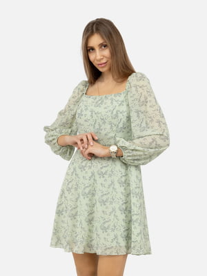 Шифонова сукня вільного крою оливкова з принтом | 6872015