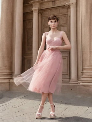Корсетное розовое платье с пышной юбкой | 6782133