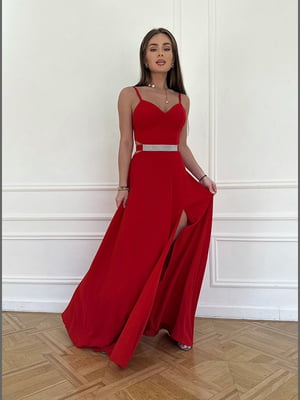 Красное платье в пол с разрезом на ноге | 6821582