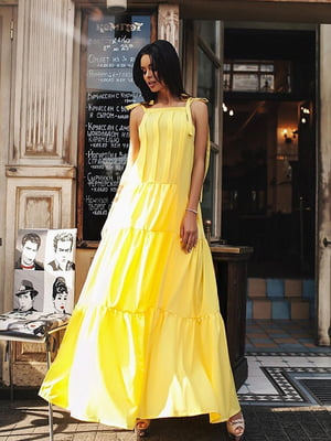 Желтое длинное платье с карманами | 6873905