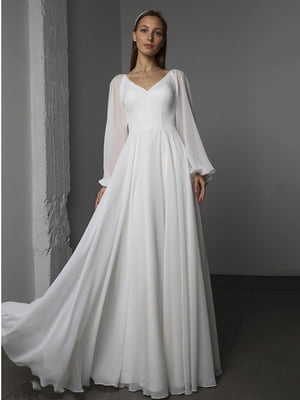 Біла шифонова сукня-максі А-силуету з довгими рукавами-ліхтариками | 6873911