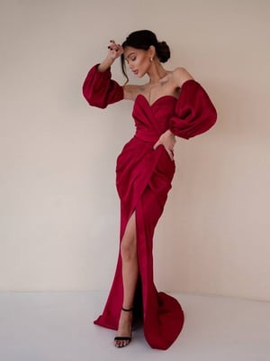 Довга червона сукня футляр зі знімними пишними рукавами | 6873960