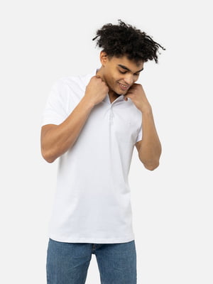 Бавовняна біла футболка-поло з вишивкою | 6872321