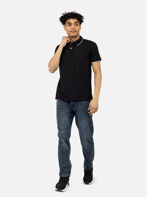 Бавовняна чорна футболка-поло з контрастною окантовкою | 6872351