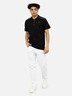 Бавовняна чорна футболка-поло з контрастною окантовкою | 6872359