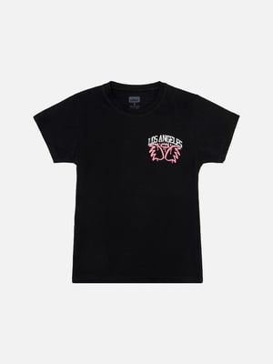 Чорна бавовняна футболка з принтом і коротким рукавом | 6872383