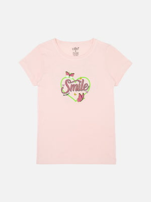 Рожева бавовняна футболка з коротким рукавом і принтом | 6872384