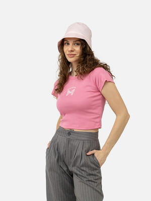 Рожева бавовняна футболка з коротким рукавом і принтом | 6872475