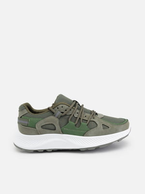 Комбіновані кросівки кольору хакі з зеленими вставками | 6872529