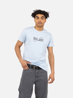 Блакитна бавовняна футболка з принтом і коротким рукавом | 6872559