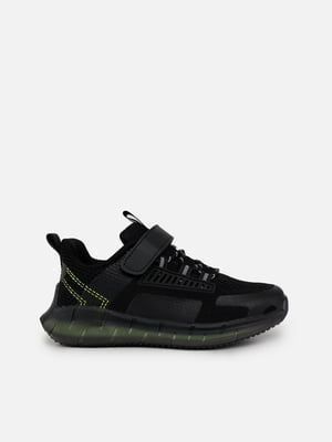 Текстильні чорні кросівки на шнурівці та липучці | 6872693