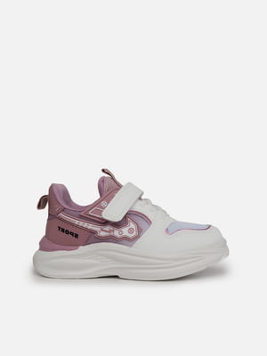 Комбіновані біло-рожеві кросівки на шнурівці та липучці | 6872839