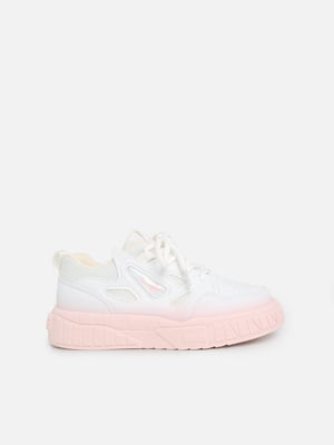 Комбіновані білі кросівки на рожевій підошві | 6872854