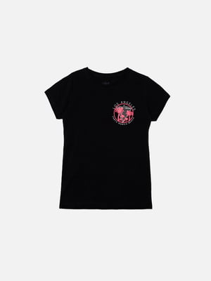 Чорна бавовняна футболка з принтом і коротким рукавом | 6873011