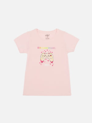 Рожева бавовняна футболка з коротким рукавом і принтом | 6873012