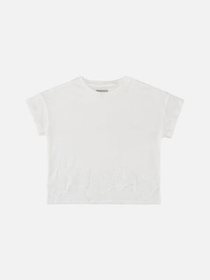 Бавовняна футболка молочного кольору з коротким рукавом | 6873053