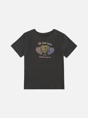 Темно-сіра бавовняна футболка з коротким рукавом і принтом | 6873059
