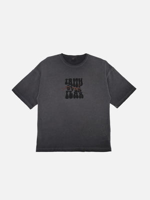 Бавовняна футболка темно-сіра з принтом | 6873070