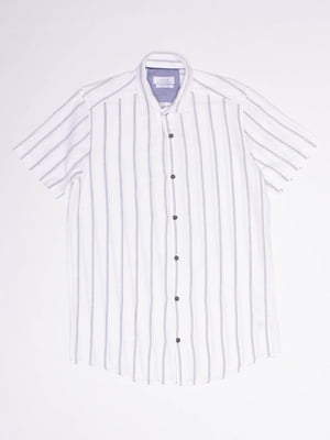Біла смугаста сорочка з коротким рукавом | 6873148
