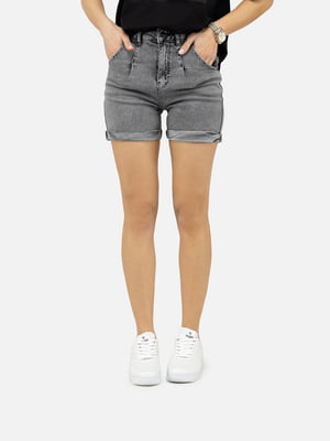 Короткі джинсові шорти сірого кольору з відворотами | 6873301