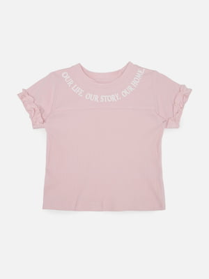 Бавовняна футболка рожева з принтом | 6873384