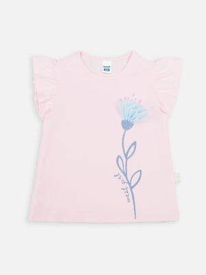 Рожева бавовняна футболка з коротким рукавом і принтом | 6873399