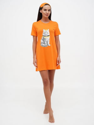 Оранжева нічна сорочка-футболка з принтом з коротким рукавом | 6874941