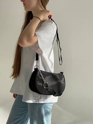 Чорна сумочка-багет з подвійним ремінцем | 6875060