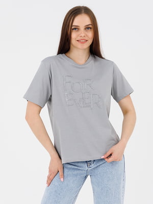 Сіра бавовняна футболка з принтом | 6875750