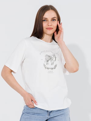 Біла бавовняна футболка з принтом | 6875751