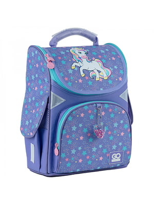 Рюкзак каркасний фіолетовий з принтом і кишенею спереду | 6875940