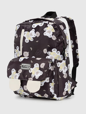 Чорний текстильний рюкзак з принтом і накладною кишенею | 6876089