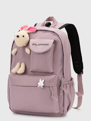 Рюкзак текстильний темно-пудрового кольору з іграшкою | 6876100