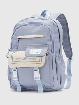 Блакитний текстильний рюкзак з накладною кишенею | 6876245