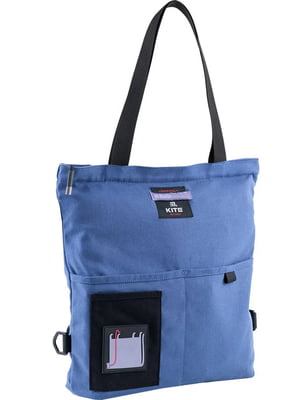 Синя сумка шопер з зовнішніми кишенями | 6876661