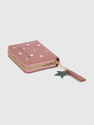 Рожевий гаманець  в принт на блискавці  з брелком | 6876883