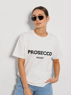 Футболка з принтом "PROSECCO mood" молочного кольору | 6765691