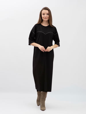 Чорна жіноча сукня прямого крою зі спущеним рукавом до ліктя | 6882586