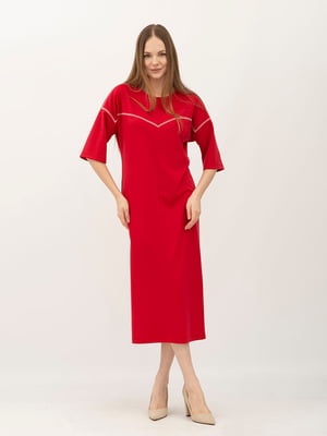 Червона сукня прямого крою зі спущеним рукавом до ліктя | 6882591