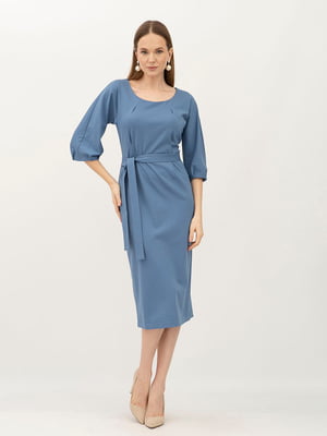 Сукня синя з еластичної тканини напівприлягаючого силуету | 6882601