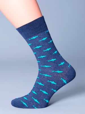 Бежевые хлопковые носки с рисунком акул | 6867954