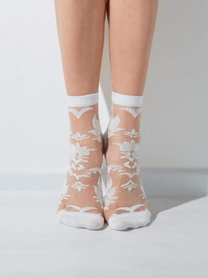 Бузкові шкарпетки з мононитки з квітковим візерунком | 6868963
