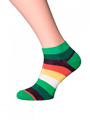 Укорочені зелені шкарпетки у контрастні смуги | 6868976