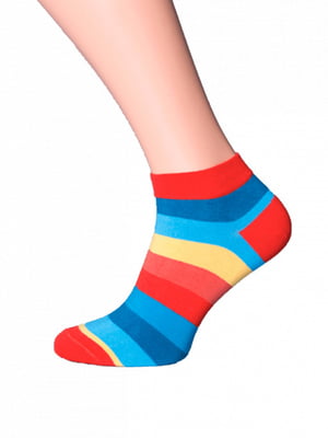Укорочені червоні шкарпетки у контрастні смуги | 6868977