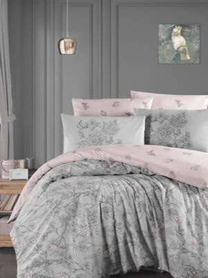 Комплект постельного белья First Choi Ranforce серый с розовым | 6869908